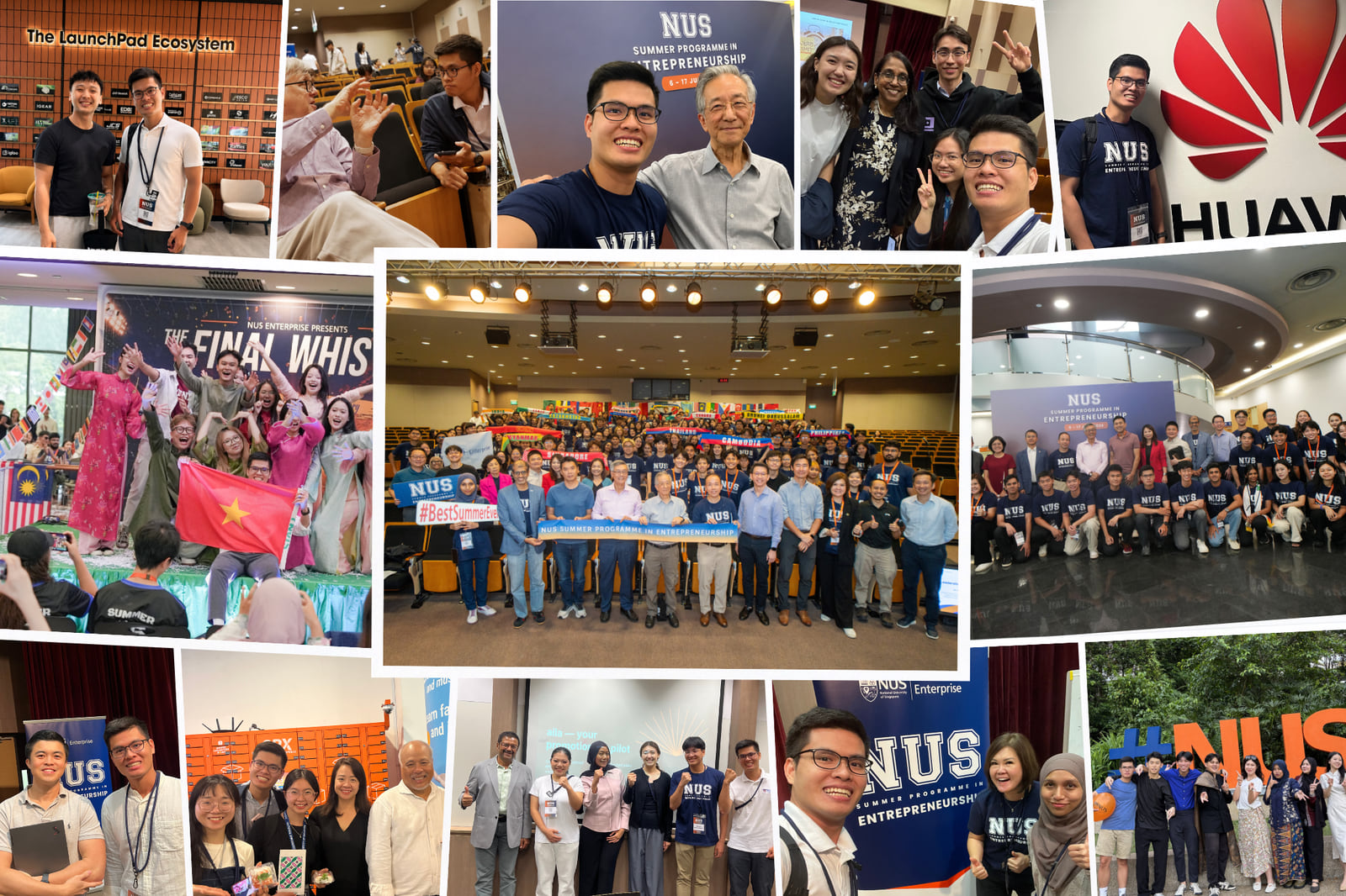 NUSSP 2026 collage featuring speakers, company visits, team activities, and group photos