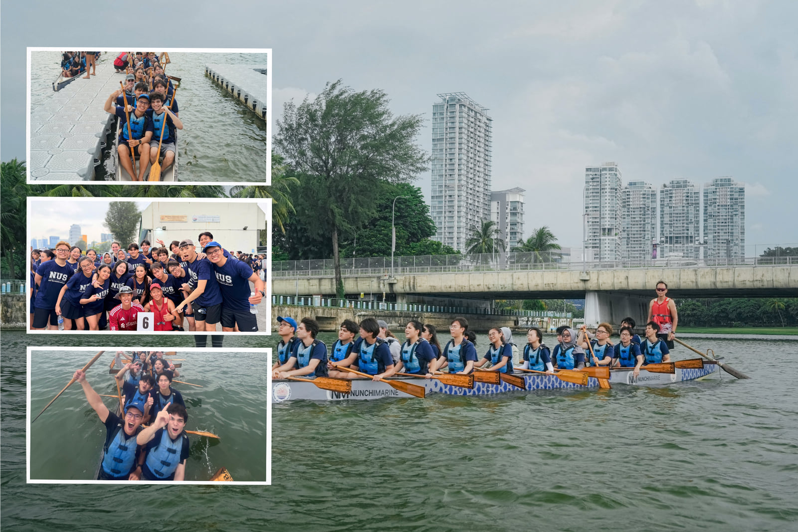 NUSSP participants taking part in a dragon boat team-building activity