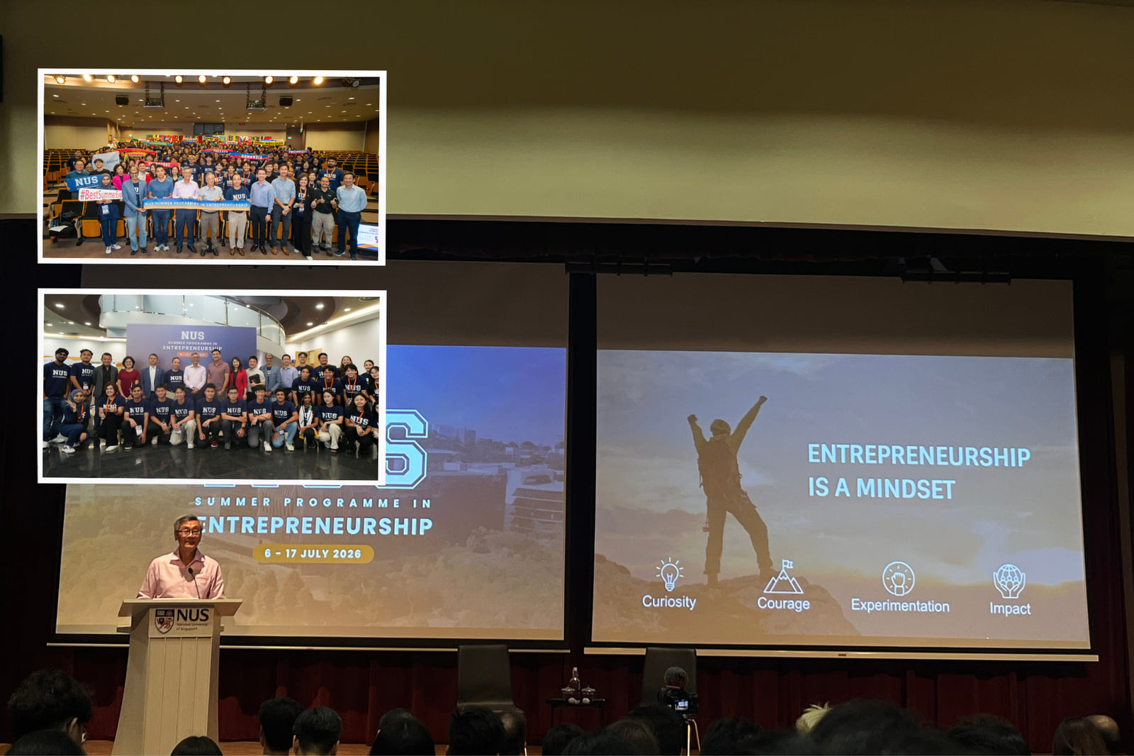 Opening session at NUSSP 2026 with a slide describing entrepreneurship as a mindset
